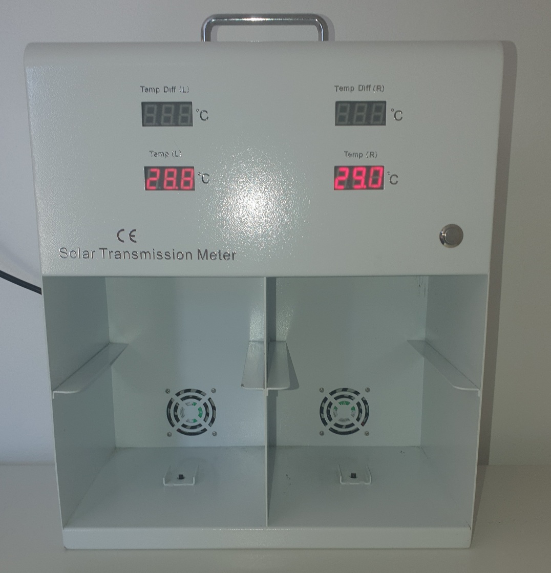 Solar transmission meter measuring solar energy transmission through window film